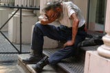 Man on stairs, poverty, Jasdeep Singh