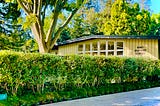 Bing Nursery School in Stanford campus on a sunny spring day covered with trees and greens