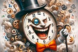 An ai generated image of a timeclock laughing