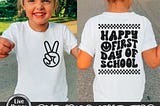 Free Retro Happy First Day of School SVG, 1st Day Of School Svg, Back To School, Hello School Shirt, Wavy Text, Digital Download Png, Dxf Files