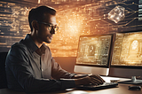 A man using secure digital encryption technology.
