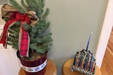 Our mini-tree and menorah peacefully co-exisiting