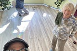 CC, Doc and CC’s Mom working on the new kitchen flooring at Mom’s house! Doc loves to show women that DIY is possible and even fun!