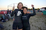 My very first triathlon, done together with Lady Di…all smiles until I got in that water!