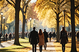 People walking in a city park in the autumn