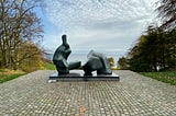 View of Henry Moore sculpture in sculpture garden at the Louisiana Museum, Denmark