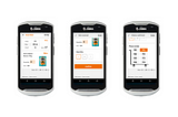 Three screenshots showing examples of the new screens on a mock-up of a handset.