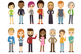 A cartoon of people illustrating diversity through age, gender, race, etc.