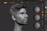 Digital sculpting program zbrush and a 3d render of a man’s face