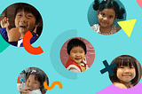 An image with photos of 5 smiling kids, 2 boys and 3 girls.