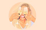 Digital illustration of a blond woman clinking too champagne glasses