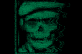 A digital skeleton surrounded in green.