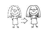 drawing of a girl drawn with a dotted line and a girl with the filled line