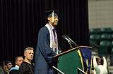 Cayden Brown, 18, delivering the 2025 Walled Lake Central High School commencement address.