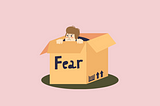 A digital sketch from Canva of a person sitting in a box titled fear