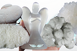 white crystals, selenite, elestial calcite, fairy stone, apophyllite, okenite