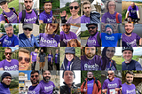 Team photo from Charity day 2022. 27 photos of the team in their puple t-shirts in a collage