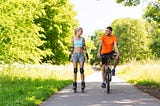 BICYCLE RIDING AND SKATING OVER FANCY TRANSIT