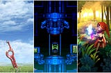 Screenshots from Xenoblade Chronicles Definitive Edition’s title screen, Super Metroid’s title screen, and the introduction video from Odin Sphere.