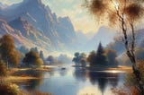 A Beautiful Silent Landscape of River, Mountains and Trees and Reflections