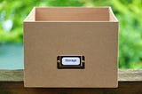 An empty storage box labeled storage