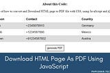 Download HTML Page as PDF Using JavaScript