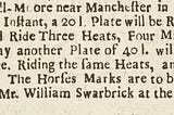 Eight-line newspaper advertisement for two horse races at Kersal Moor, May 1687. Entrants to register at the King’s Arms.