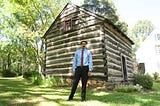 John King at Gaithersburg cabin where his great-grandfather was enslaved