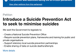 We’ve had a change of Government, but any change on suicide prevention or commitment to suicide…