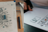 Comparison between sketches for an architectural floor plan and an UX project