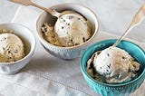 Three bowls of ice cream in slightly different sizes
