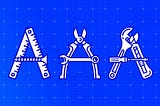 A graphic of three letter A’s made out of varying tools, such as rulers, screwdrivers, and nails, on a blueprint background.