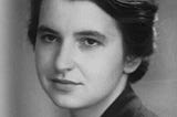 A black and white image of Rosalind Franklin