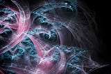 blue and pink fractals on a dark background