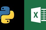 An image containing Python programming language logo on the left side and a Microsoft Excel logo on the right side