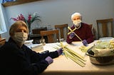 Flo and Joan making palm crosses for Palm Sunday. (via Church of the Incarnation Facebook page, Diocese of Toronto)