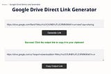 Google Drive Direct Link Generator tool successful link conversion.