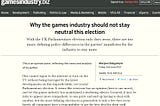 Why The Games Industry Should Not Stay Neutral This Election