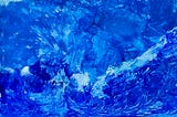 Artwork by Author — (watery landscape depicting a girl in reverence) with shades of watercolor-acrylic blue & white blend on canvas