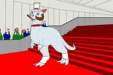A tauntaun wearing a top hat and spats at the Met Gala
