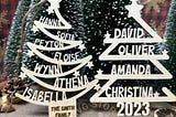 Christmas Name Ornament Tree Shape SVG Laser Cut File, Glowforge SVG, Christmas Ornament Cut File, Christmas Tree Family, 3-5 Family Members