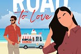 illustrated cover showing a man and woman standing apart on a beach — an ice-cream van visible behind them, with the title ‘Rocky Road to Love’ at the top, and author name Heather Kinnane at the bottom