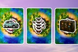 Three oracle pick a card piles: pile 1 — car, pile 2 — butterflies, and pile 3 — suitcase