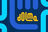 Dolma’s official logo. It’s dolma written in yellow, round lowercase letters over a blue background.