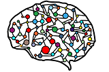 illustration of various different colored dots connected within an outline of a brain to depict an abstract visualization of machine learning