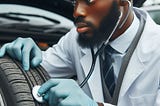 A doctor examining a tire.