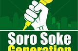 An image of a hand holding a microphone, with the inscription, ‘Soro Soke Generation’ beneath it, used to describe youths who protested against SARS in October 2020.