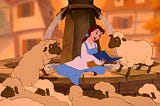 Screencap of Belle reading a book to some sheep from Disney’s Beauty and the Beast