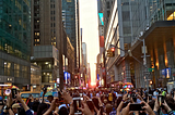 A photograph of Manhattanhenge.