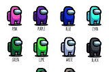 The default color scheme used for the avatars in Among Us, that shows the twelve color options offered to users